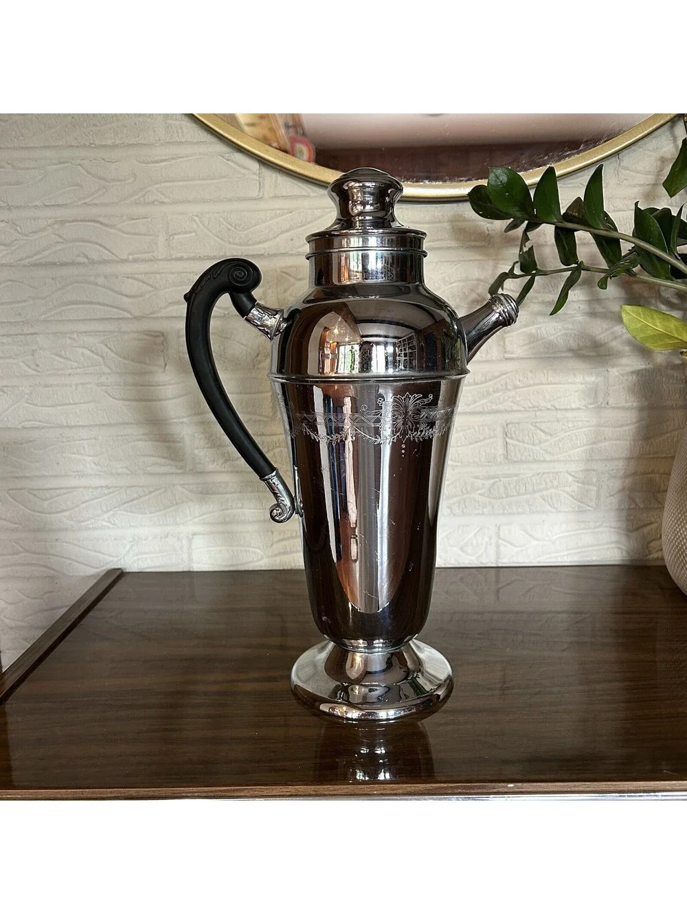 Vintage 1930s Art Deco Chrome Cocktail Shaker Pitcher LB Chromium Bakelite 12